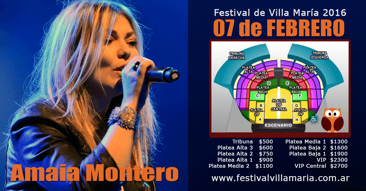 Entradas Amaia Montero en el Festival de Villa María 2016