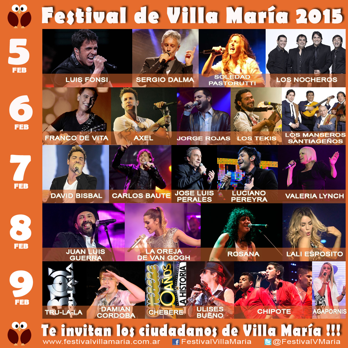 Grilla Artistas Festival Villa Maria 2015
