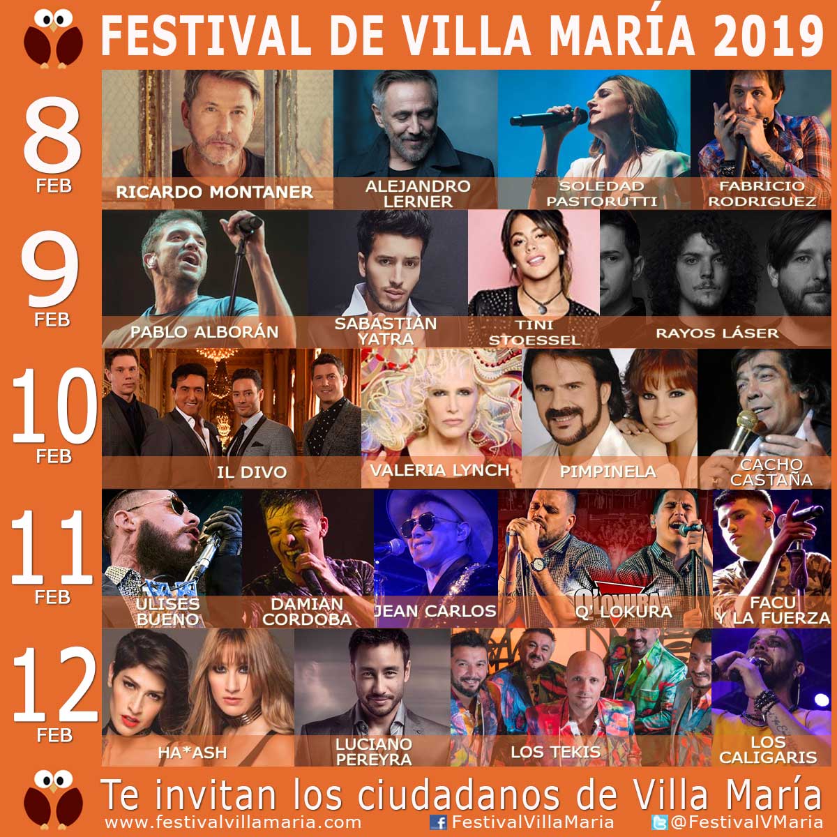 Grilla Artistas Festival Villa Maria 2019