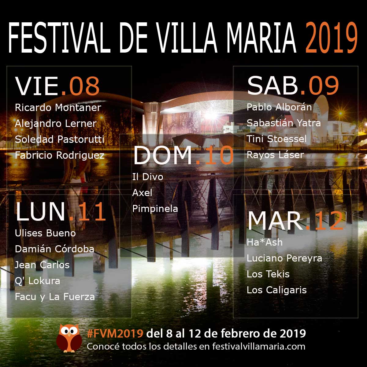 Grilla Artistas Festival Villa Maria 2019